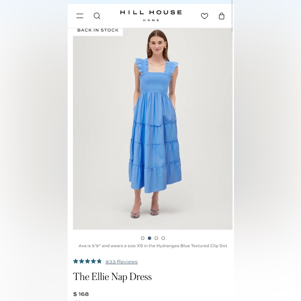 Hill House Blue and White Floral Shell Smocked Midi Nap Dress XS - Picture 6 of 6